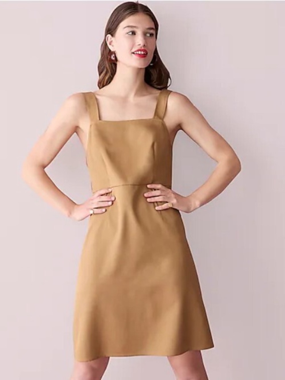 J.Crew Gramercy Twill Square-Neck Dress Camel Tan Size 2